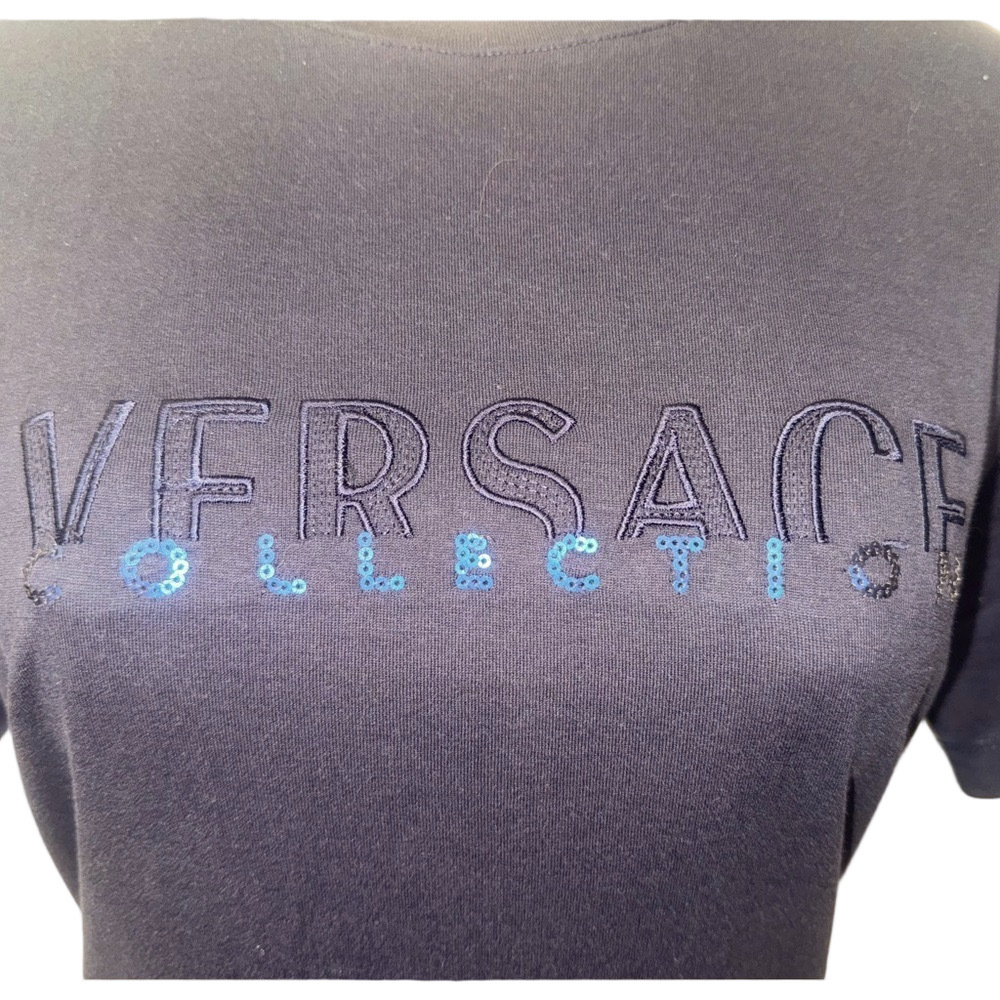 Versace Men's Black Embroidered Graphic Logo T-Shirt Size M - Picture 6 of 12